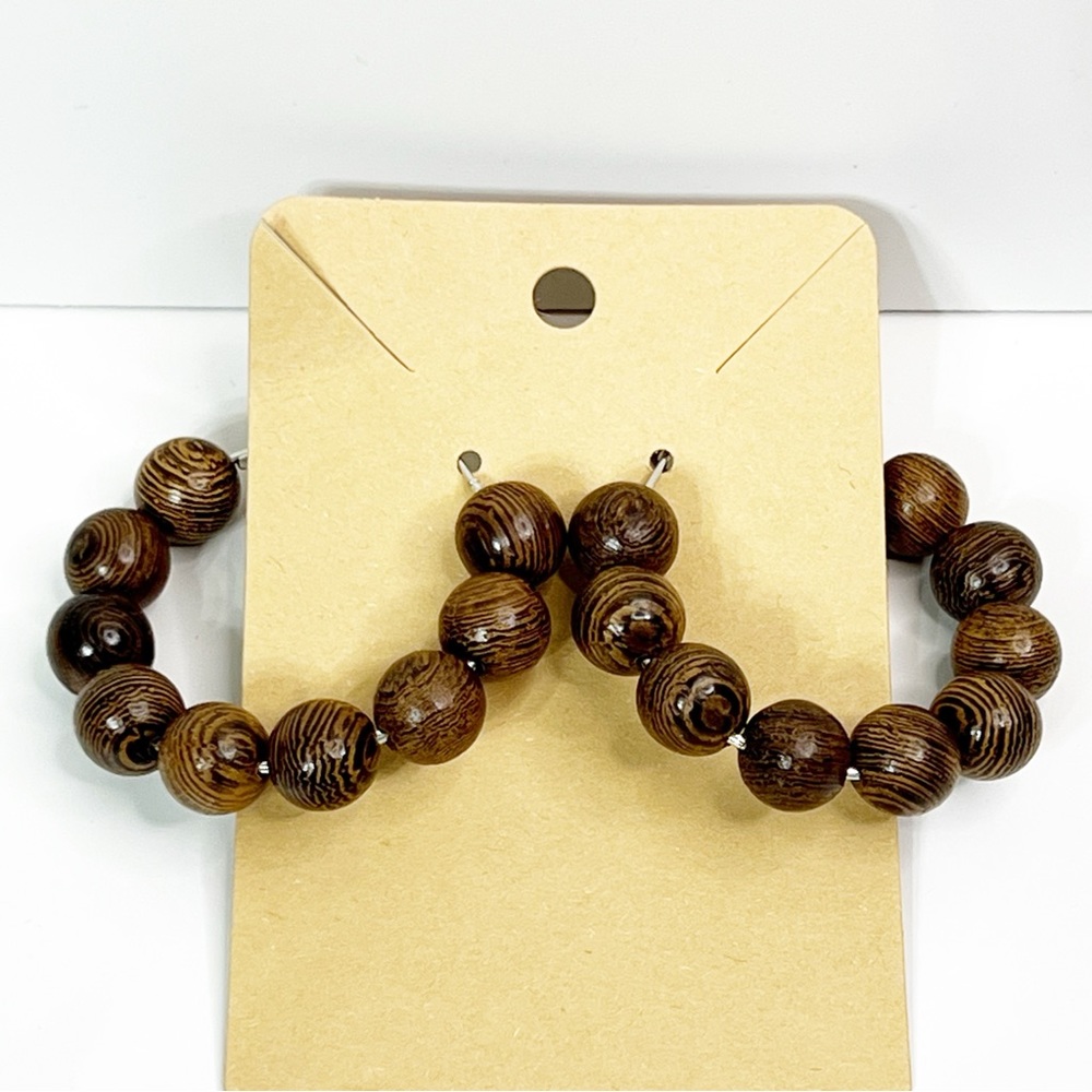 Wooden Beaded Hoop Earrings
